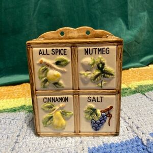 Ceramic Wall Pocket Spice Graphics Kitchen Vintage Kitschy Organizer